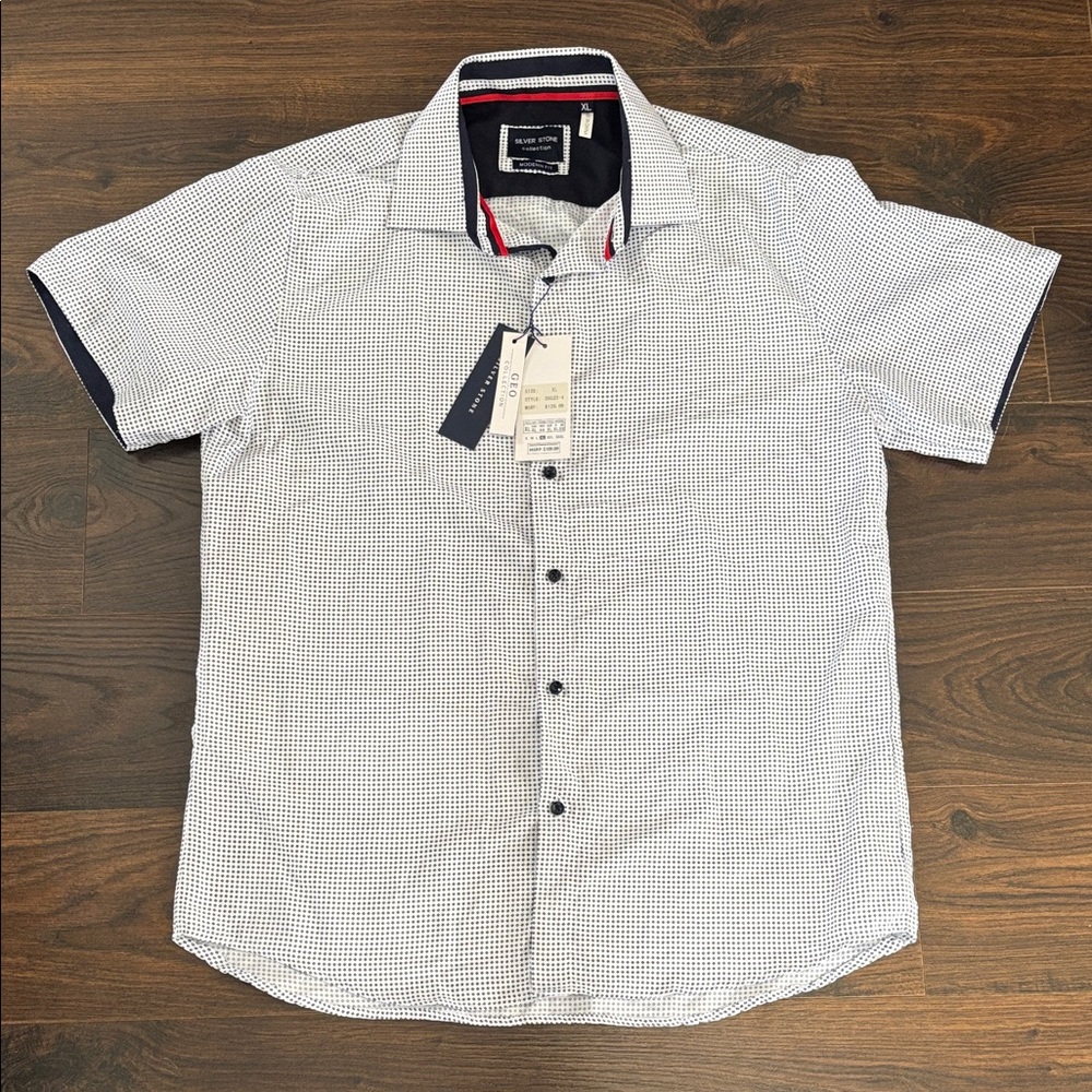 Silver Stone modern fit geo collection short sleeve button down shirt